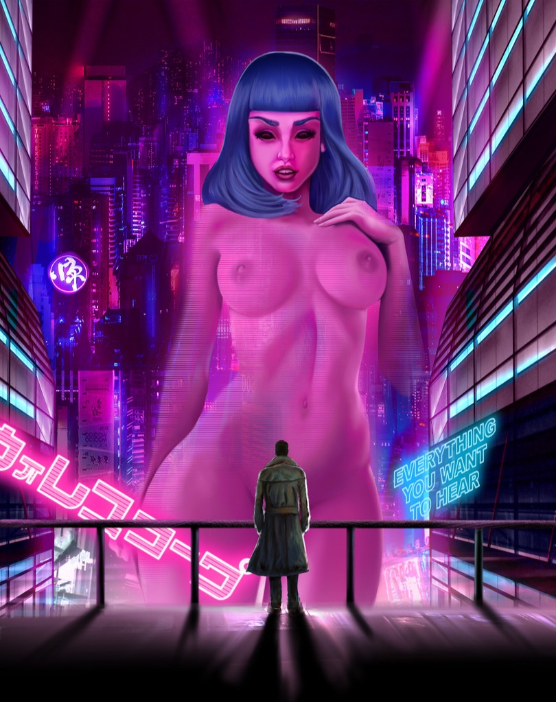 Арт картинка рисунок Порно видео хентай Бегущий по лезвию Чёрный лотоса 2049 голограмма Джой 